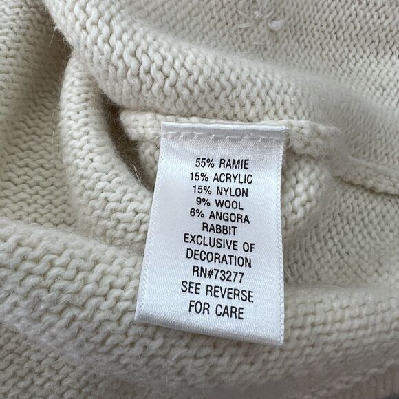 Vt Croft & Barrow Women Sweater Wool Blend White Beaded Embroidered Christmas  L - Picture 12 of 13